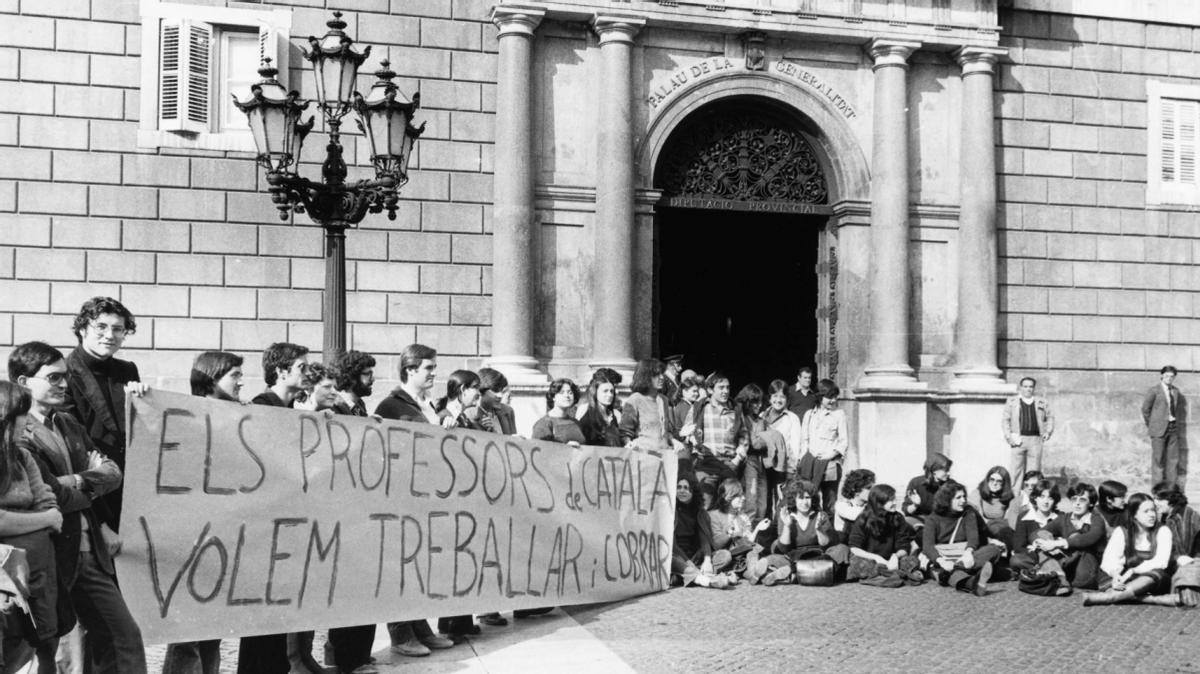 Una manifestación de profesores de catalán en 1978