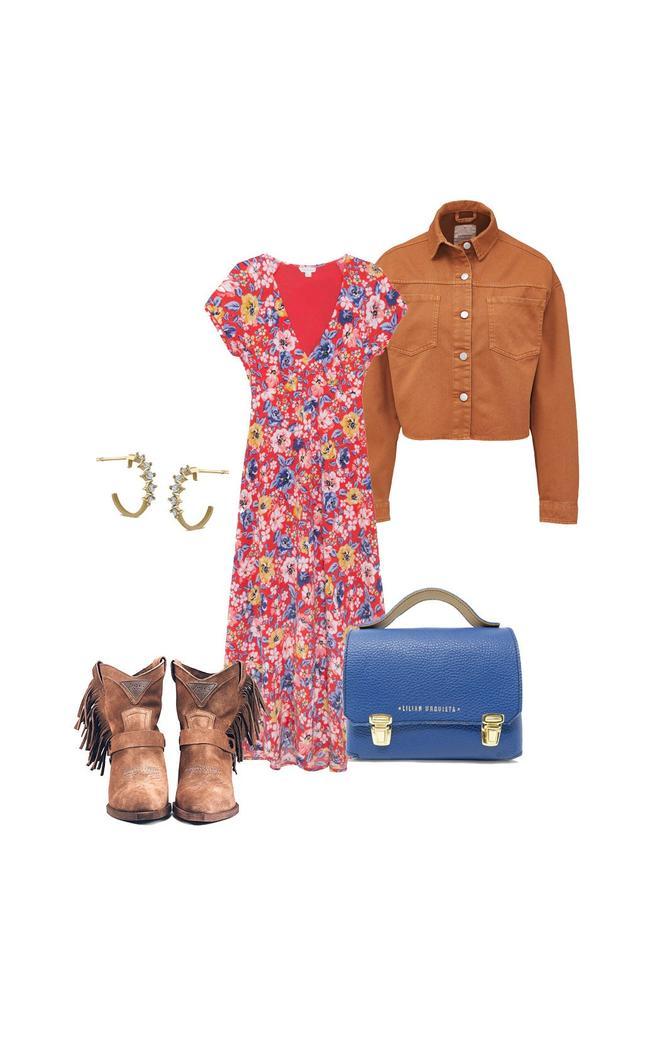 Look 3: vestido boho + botines cowboy