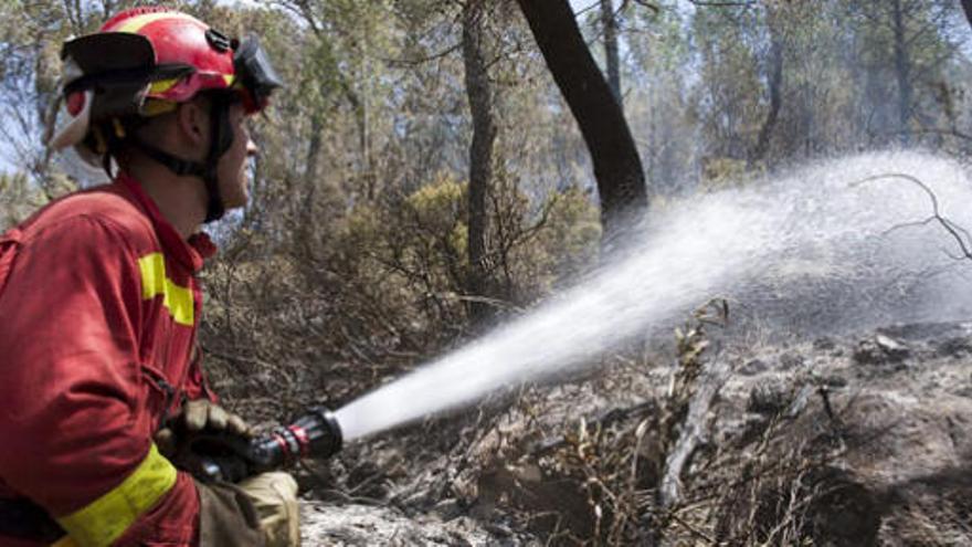 Un bombero trata de apagar el fuego.