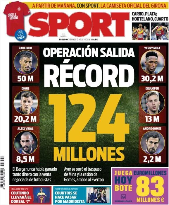 Portada SPORT viernes 10 de agosto de 2018