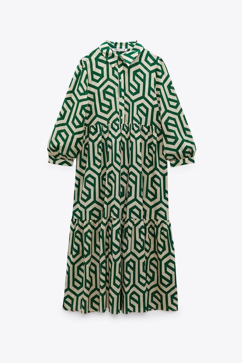 vestido estampado geométrico de Zara (precio: 39,95 euros)
