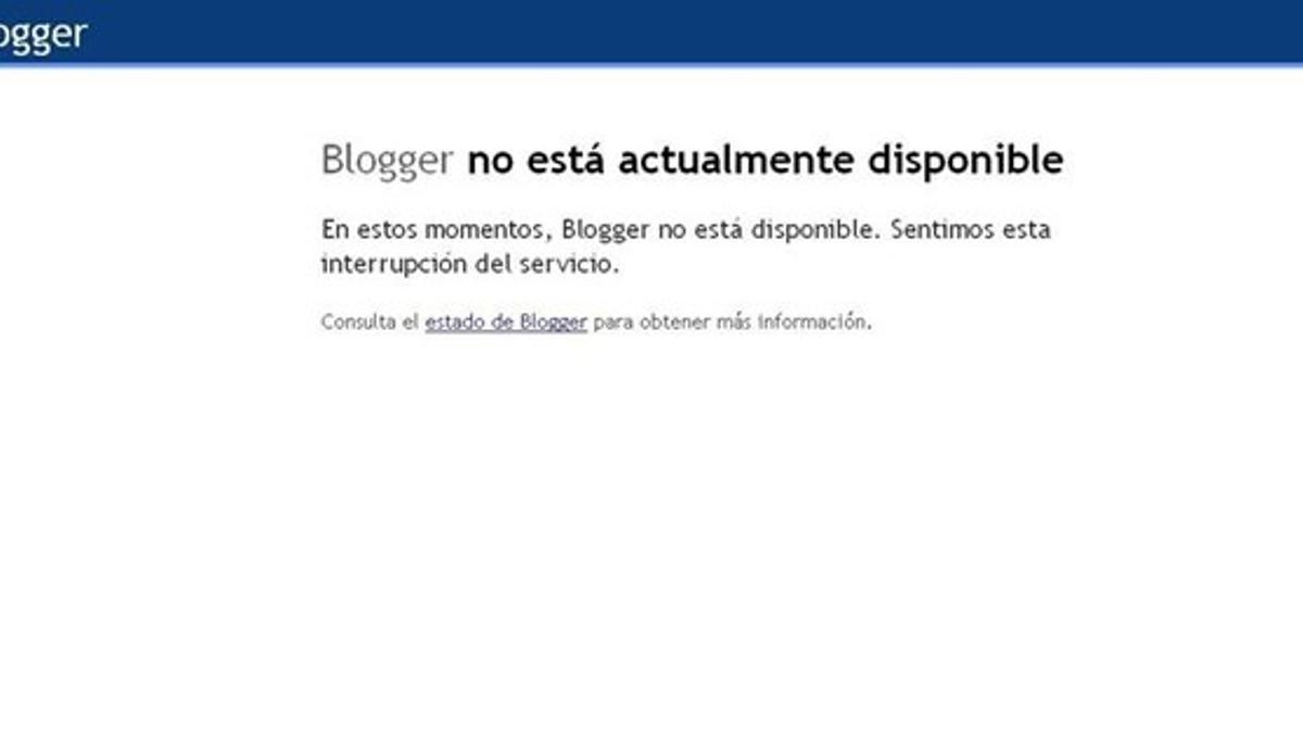 Mensaje de error de Blogger durante la interrupción del servicio.