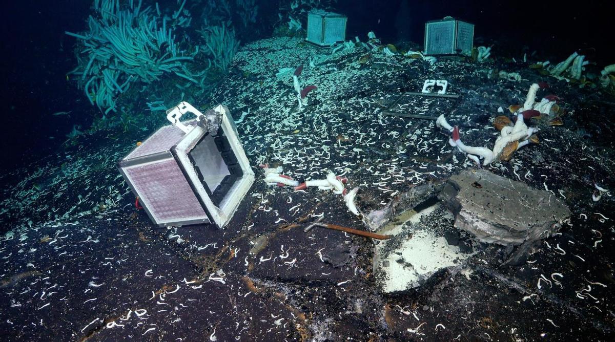 Varios instrumentos científicos analizan una zona volcánicamente activa del subsuelo marino.