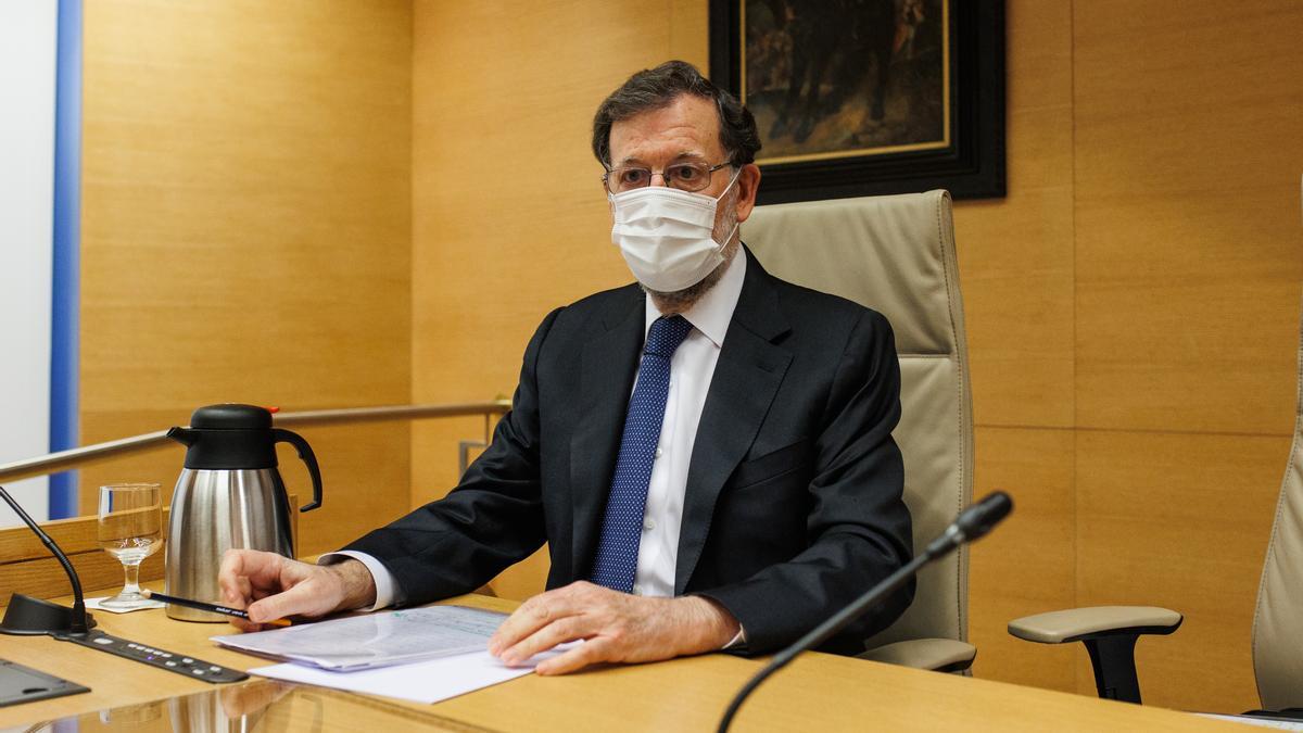 L&#039;expresident del govern espanyol Mariano Rajoy durant la seva intervenció a la Comissió Kitchen
