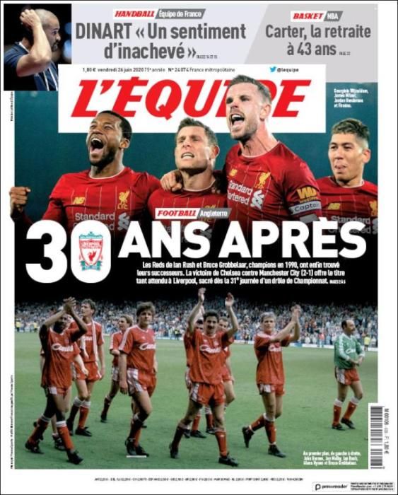 Portada L'ÉQUIPE viernes 26 junio 2020