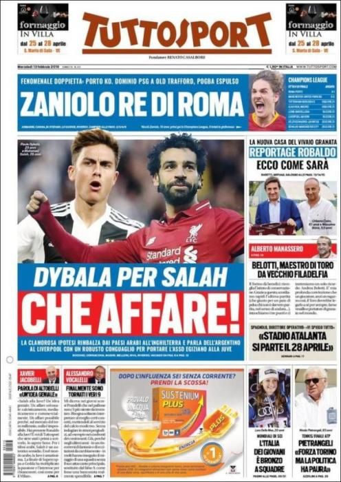 Portada TUTTOSPORT miércoles 13 de febrero 2019