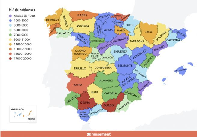 Mapa con los pueblos más populares de cada provincia