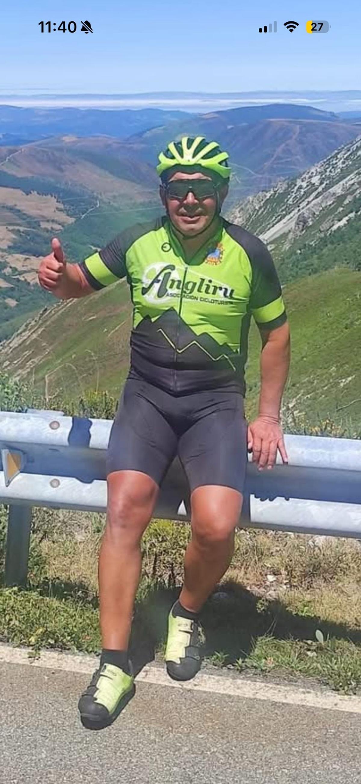 Juan Luis Cabo, durante una ascensión al Angliru.