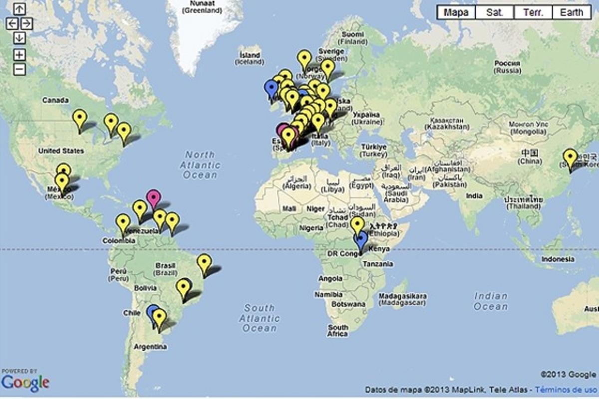 Imatge del mapa de la campanya ’No ens en anem, ens fan fora’, on els joves emigrants expliquen la seva situació.