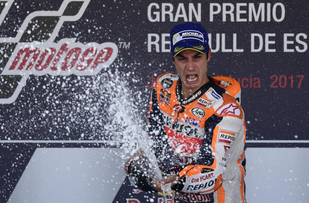 A lo largo de su carrera deportiva en el Mundial de MotoGP Dani Pedrosa ha conquistado 3 campeonatos del mundo (uno de 125cc y dos de 250cc), consiguiendo en total 53 victorias, 153 podios, 46 poles y 61 vueltas rápidas.AFP