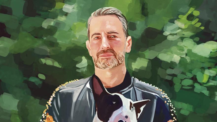 Ilustración de Marc Jacobs con &#039;Neville Jacobs&#039;, su perrito.