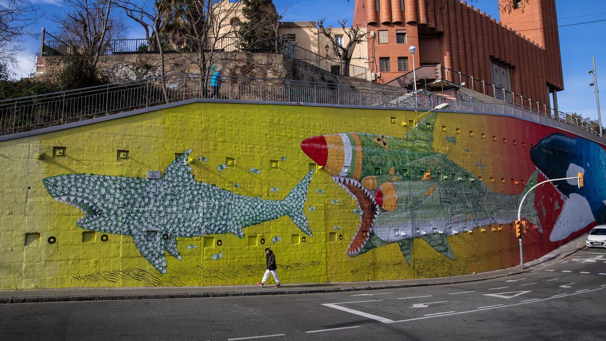 Así es el grafiti 'salvaje' de los tiburones que Blu regala al Carmel