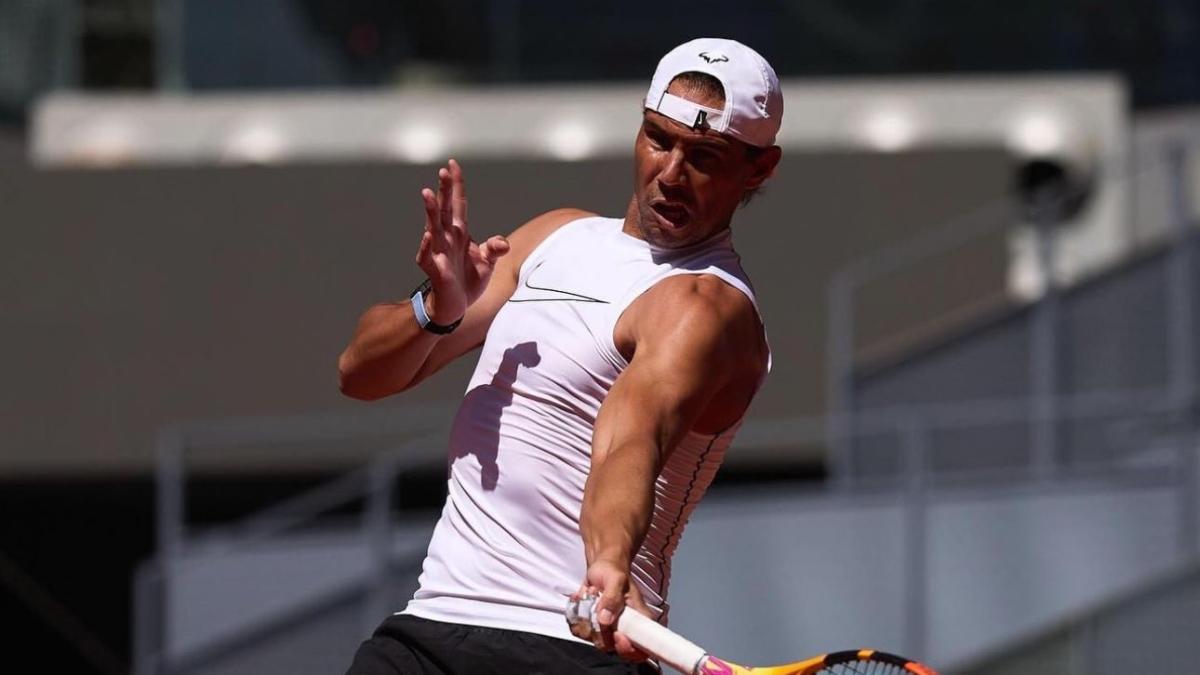Rafa Nadal, en su primer entrenamiento en el Mutua Madrid Open