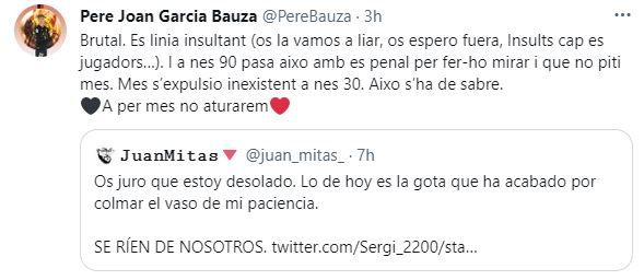 El tuit de Pere Joan García, que posteriormente ha borrado de su timeline.