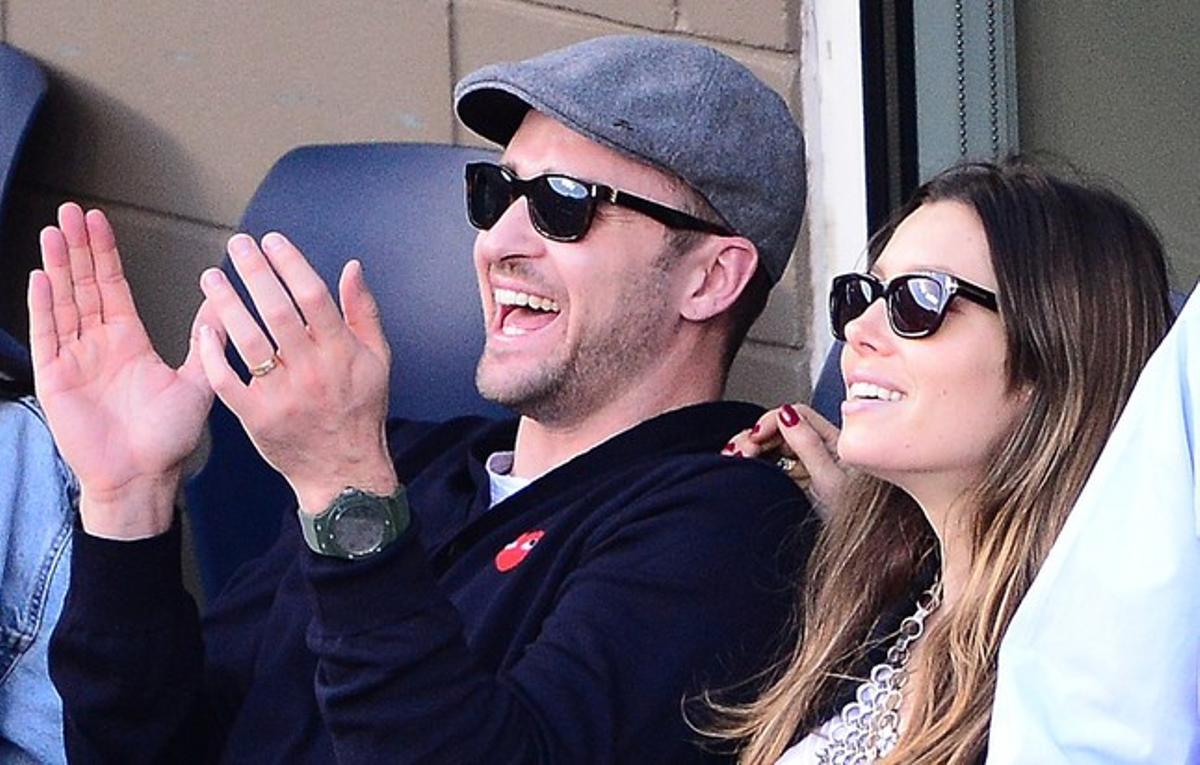 Justin Timberlake i Jessica Biel segueixen un partit de tennis, en una imatge d’arxiu.