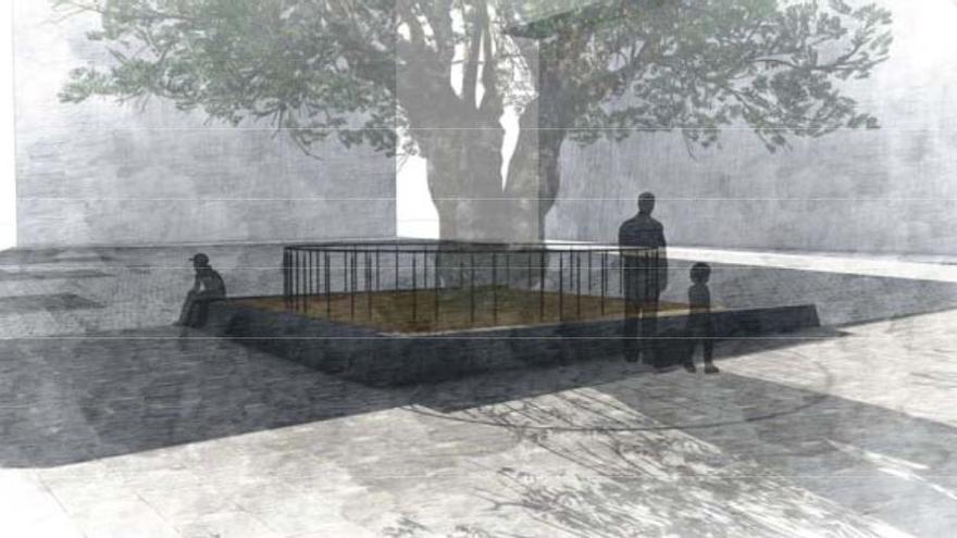 Entwurf des zukünftigen Metallzauns um den Olivenbaum am Rathausplatz von Palma