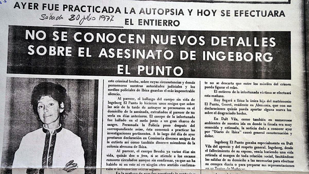 Una de las informaciones publicadas el 30 de julio de 1977 en Diario de Ibiza sobre el asesinato de Ingeborg Schaefer.   | D.I.