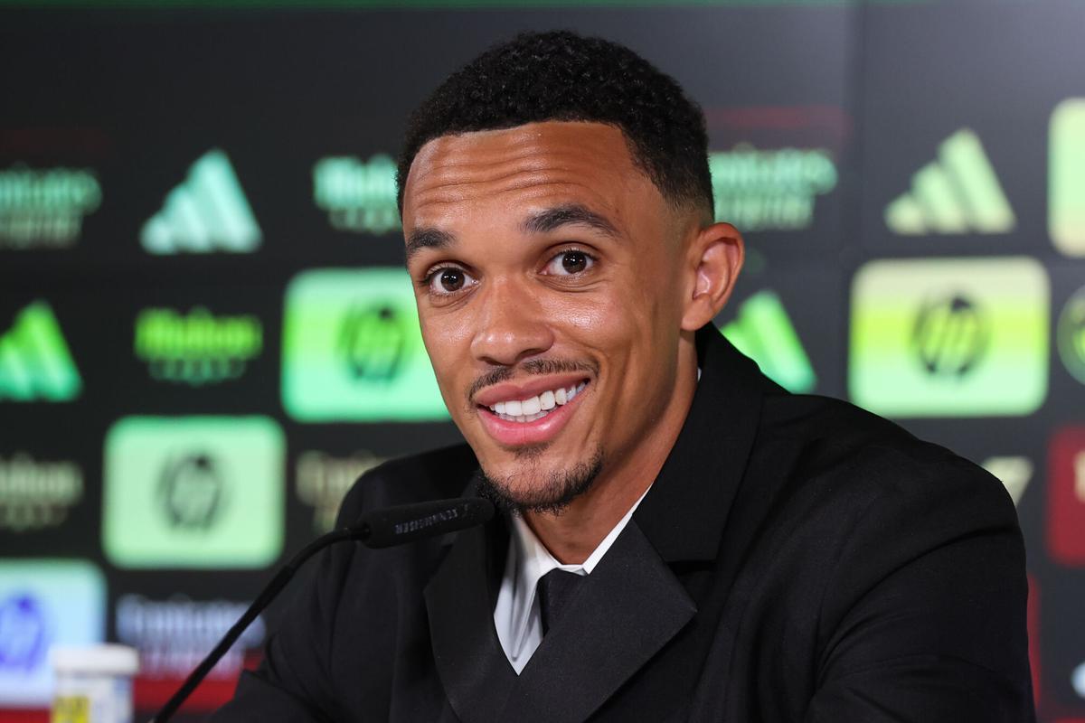 Trent Alexander-Arnold, during his presentation as a new Real Madrid player.