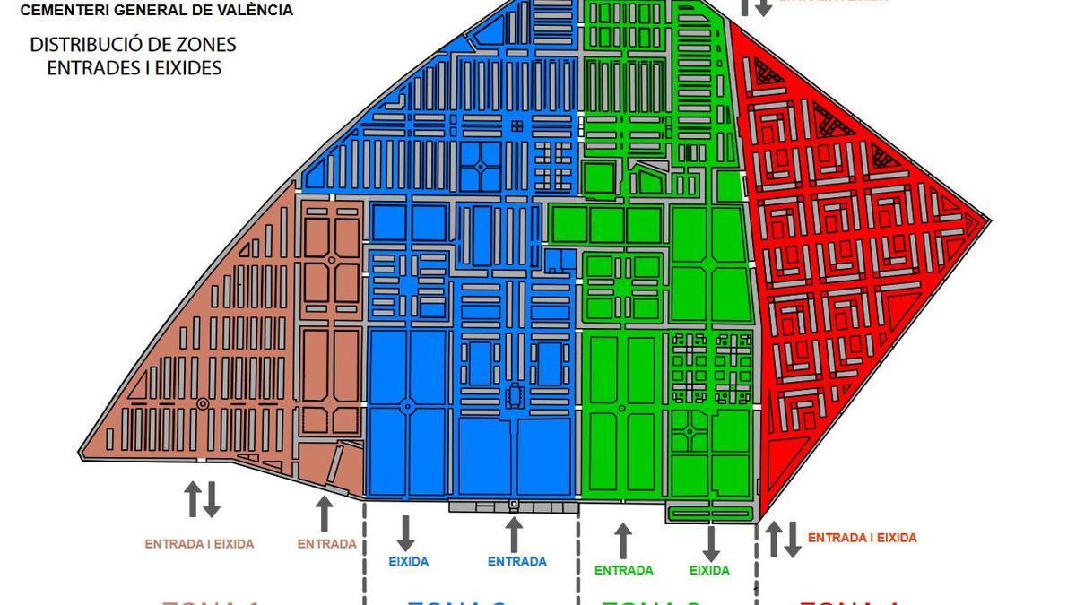 Distribución de zonas de seguridad en el Cementerio Genral