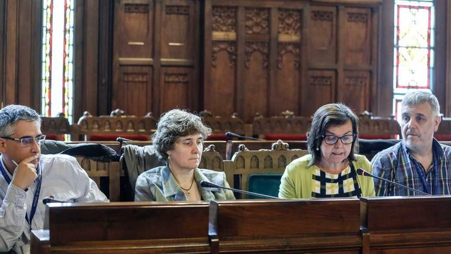 Rubén Rodríguez, Rosa Urdiales, María Jesús Álvarez y Tomás Lobo, durante la comparecencia celebrada ayer en la Junta General del Principado.