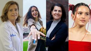 De izquiera a derecha, Magda Camprubí (Jefa de Medicina Preventiva y Epidemiología del hospital Vall d’Hebrón), Aitana Bonmatí (futbolista), Judit Carrera (Directora del Centre de Cultura Contemporània de Barcelona) y la cantante Rosalía.