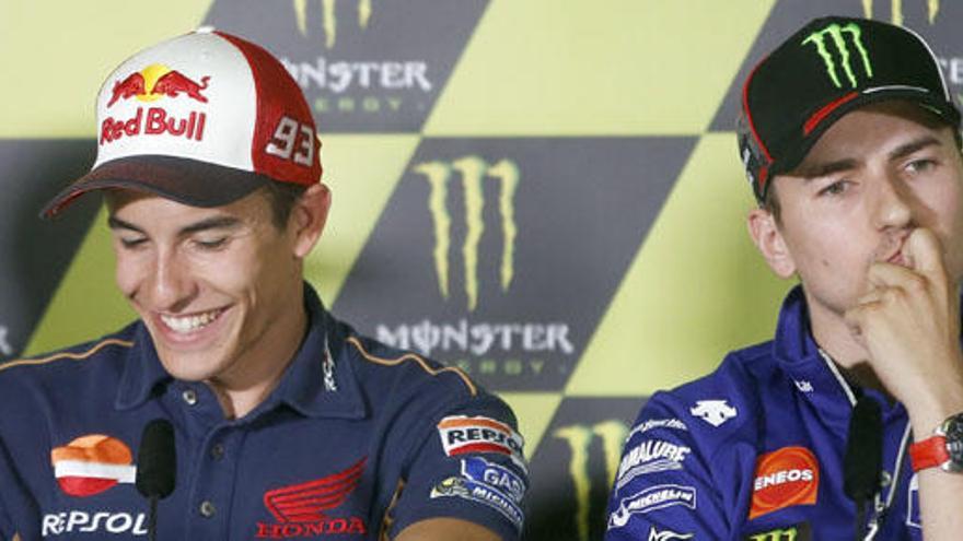 Márquez y Lorenzo, durante la rueda de prensa.