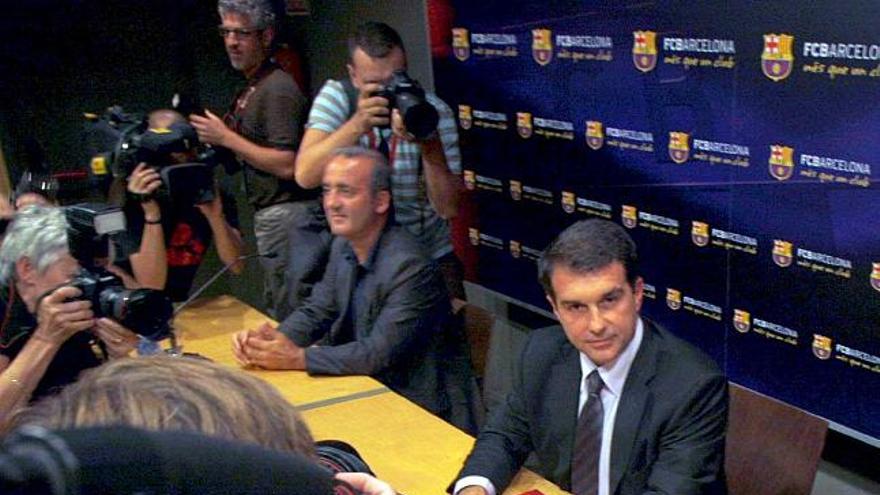 Joan Laporta en la rueda de prensa de ayer.