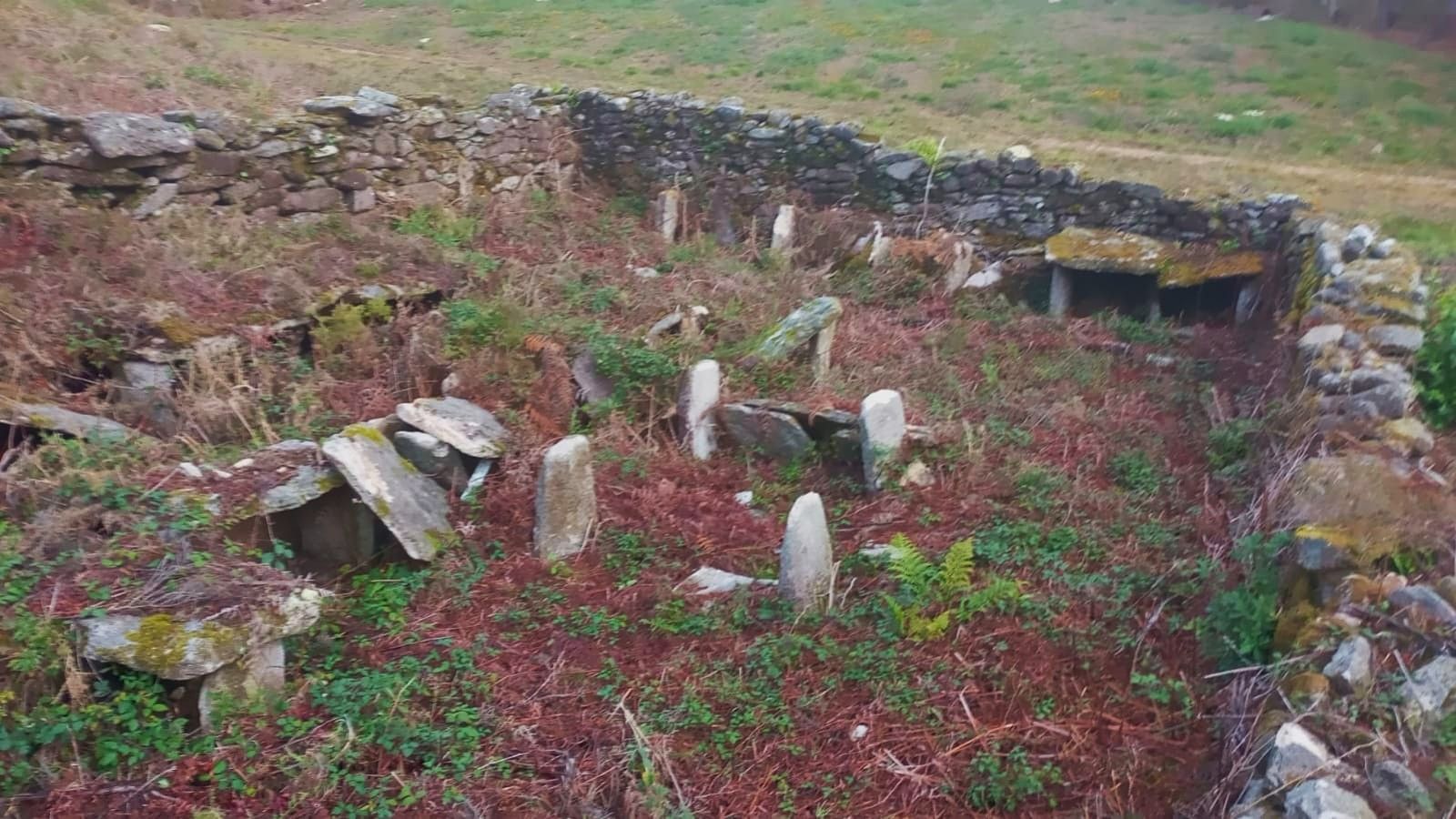 Alvariza de Cova do Raposo sen as lousas de cubrición que foron roubadas.