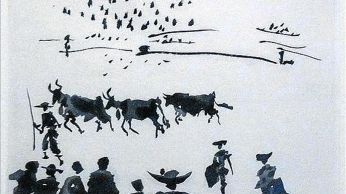 'Los cabestros retiran al toro manso', uno de los grabados del libro.