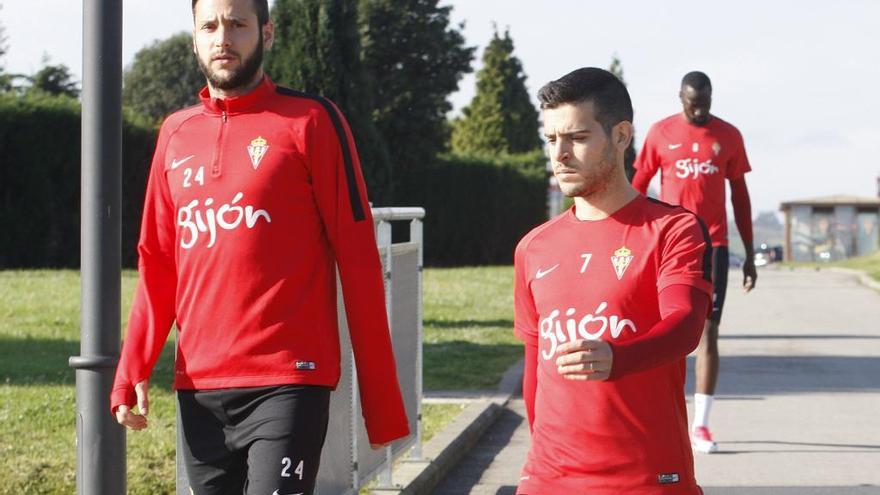 Cop, junto a Víctor Rodríguez, en un entrenamiento en Mareo.