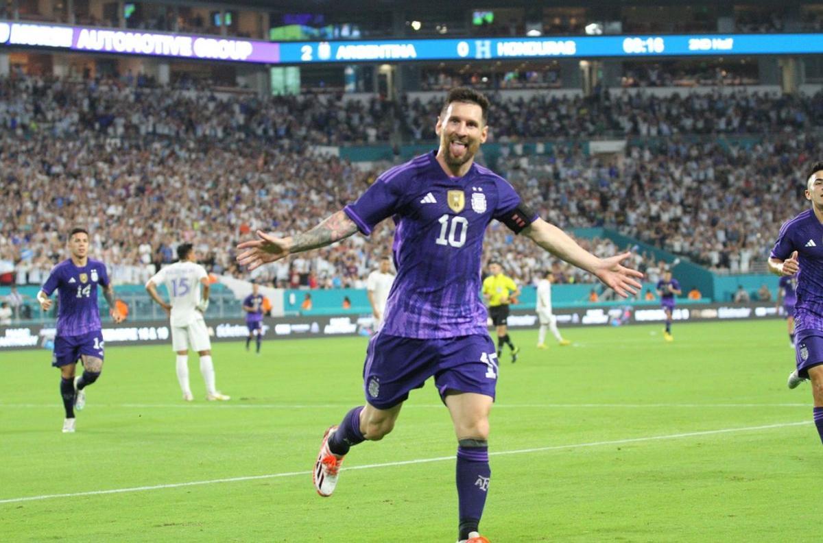 Messi celebra el gol contra Honduras.