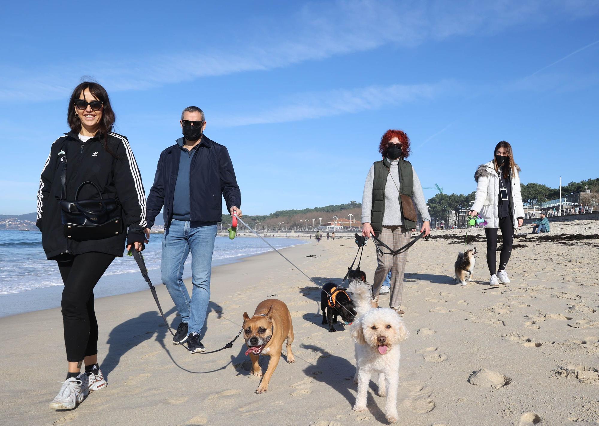 Vigueses y mascotas disfrutan del buen tiempo en Samil