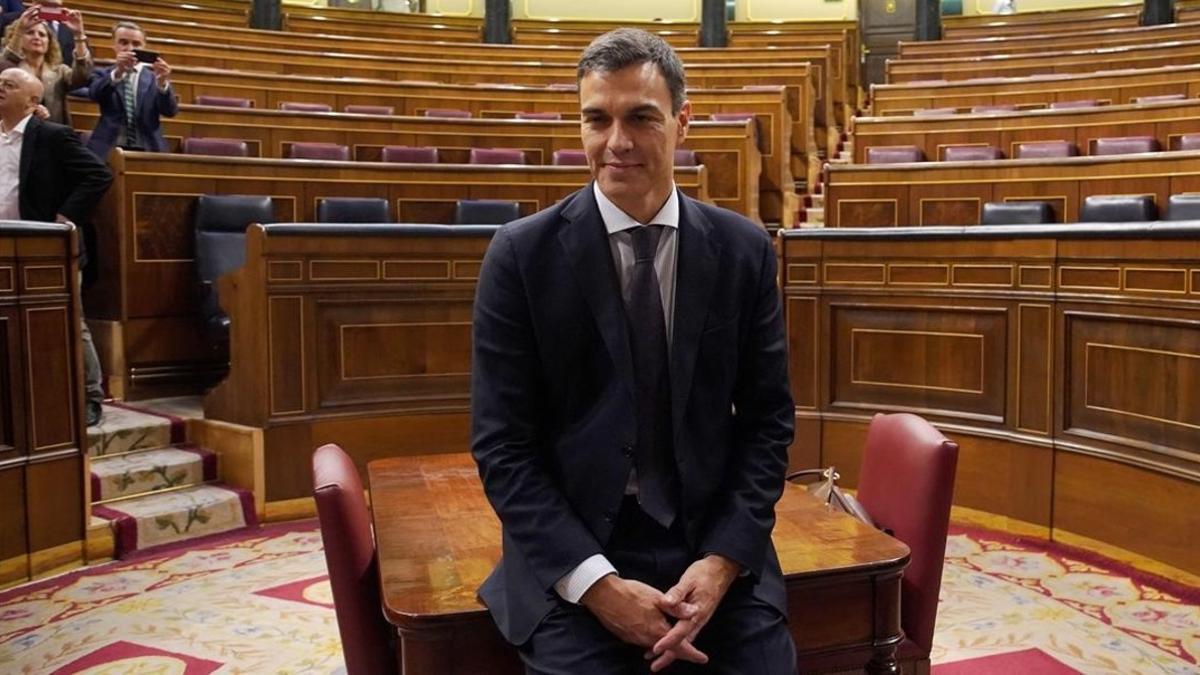 Pedro Sánchez, después de ganar la mocion de censura, el pasado 1 de junio en el Congreso.