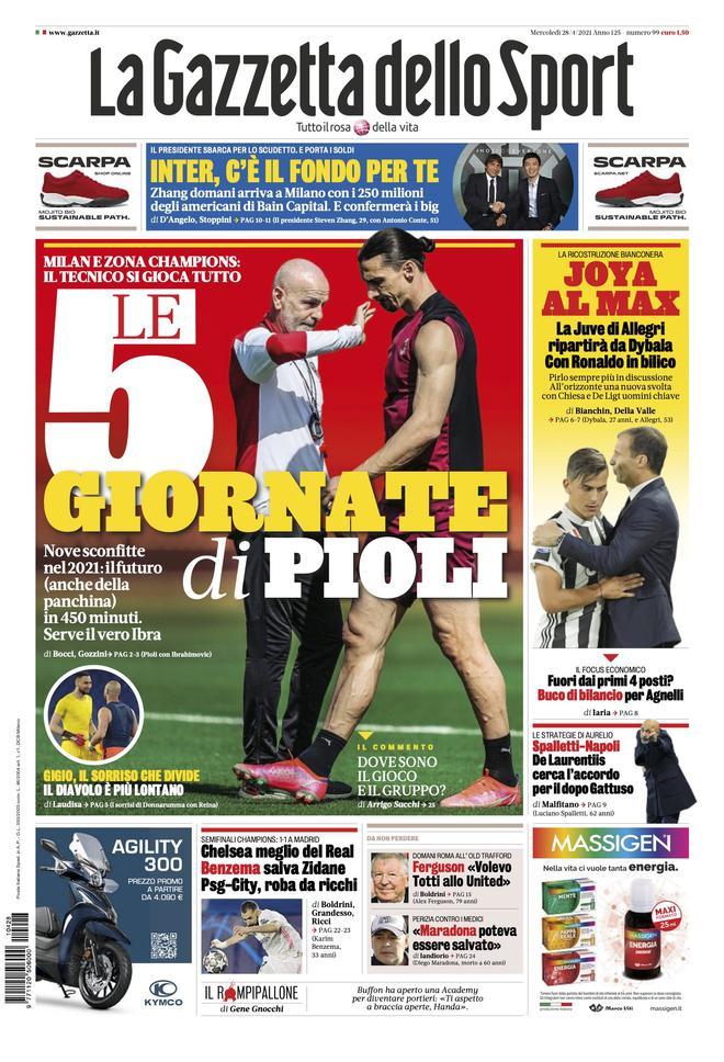 La portada de La Gazzetta Dello Sport del 28/04/21