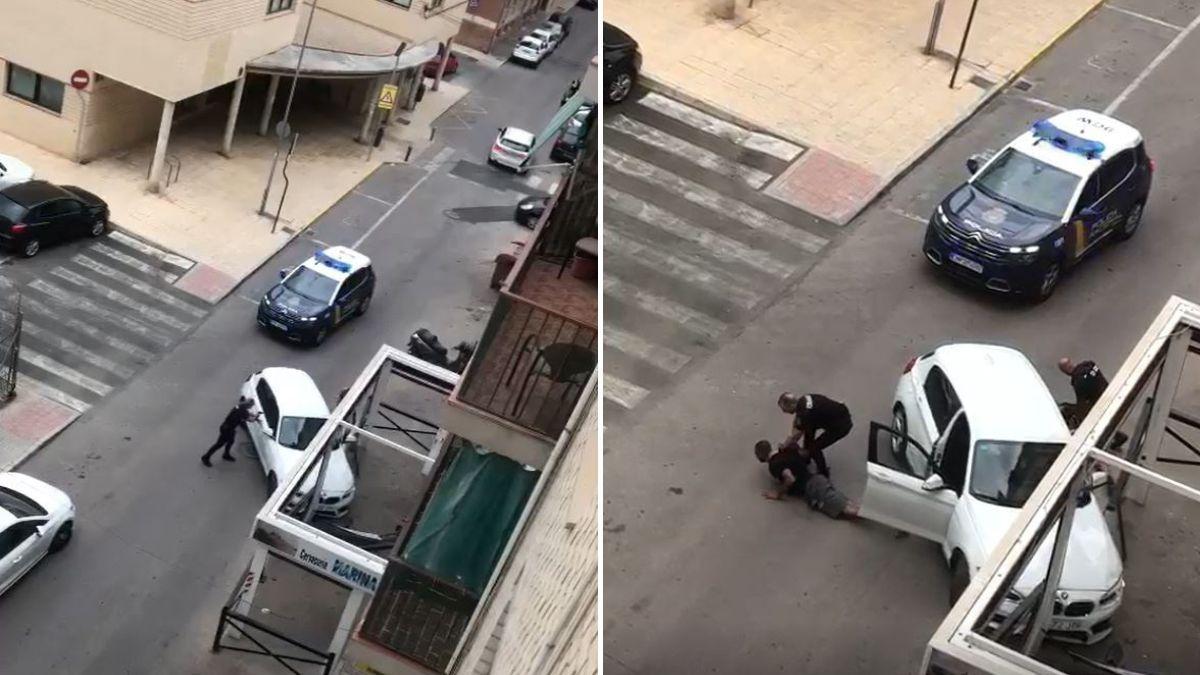 Momento de la detención en la calle Marina Española de Elda.