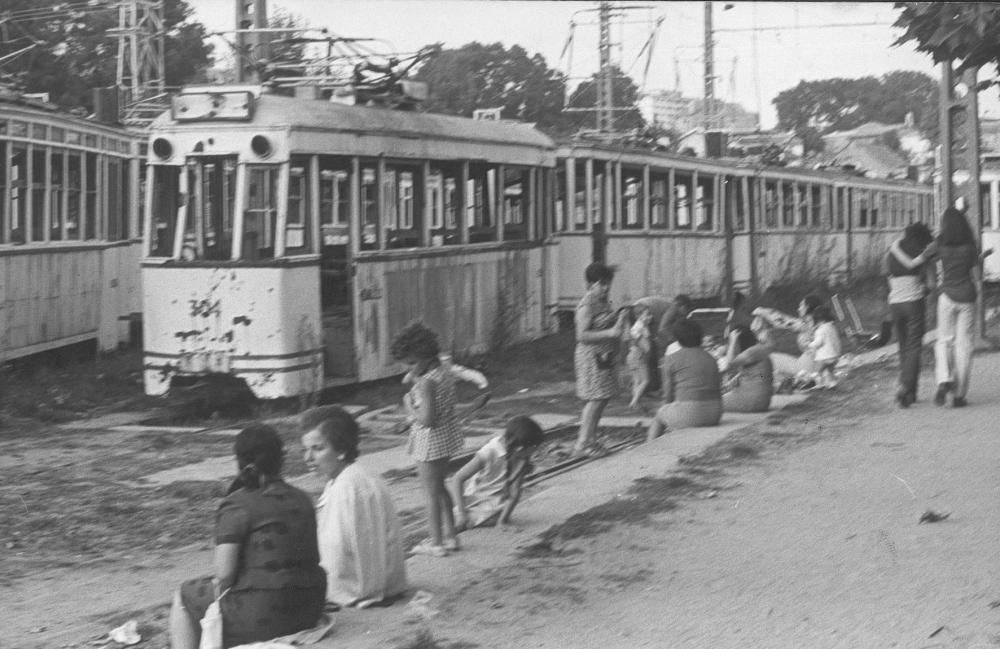 Aspecto de tranvías abandonados