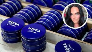 Montaje de botes de NIvea y la esteticista Kristyn Hoffman.