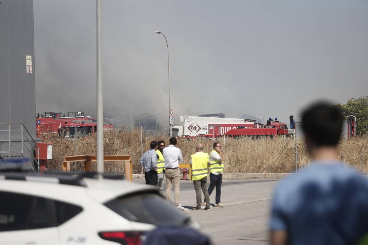 Un incendio de dos camiones provoca un gran fuego en Mercapalma