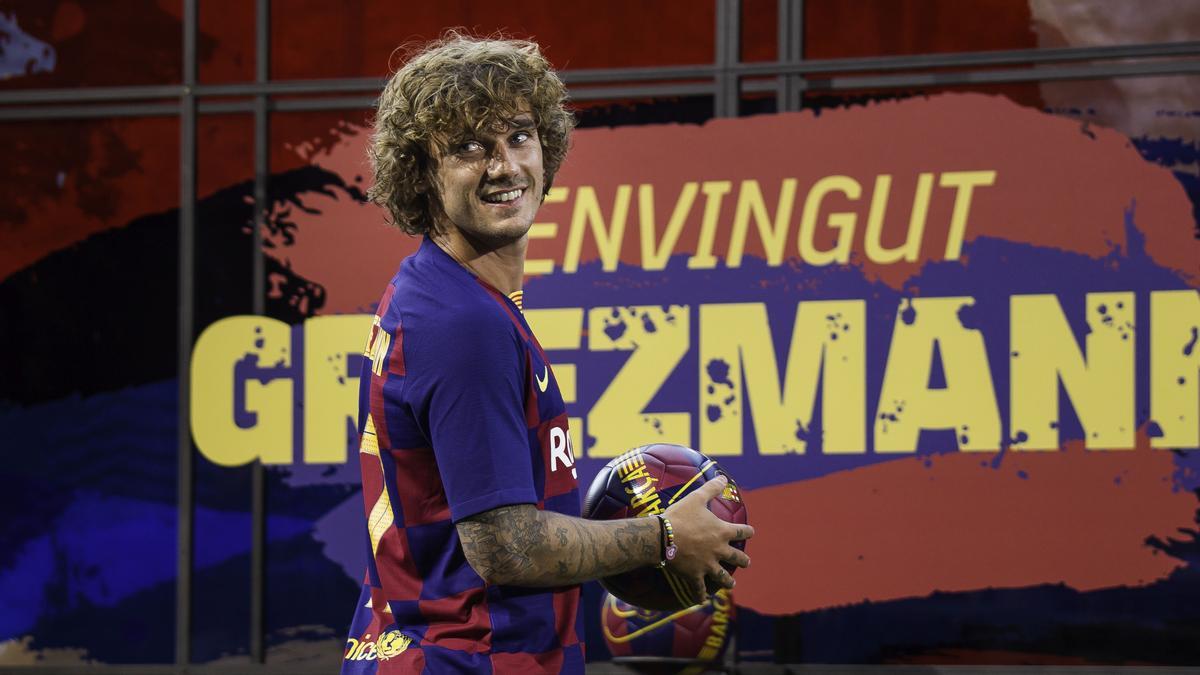 Griezmann durante su presentación en las instalaciones del FCB en 2019