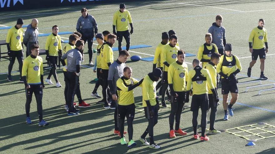 Entrenamiento en A Madroa, esta mañana. // Alba Villar