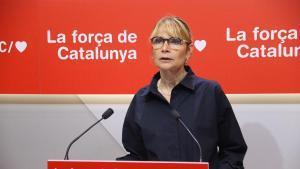 La portavoz del PSC, Lluïsa Moret, este lunes en rueda de prensa