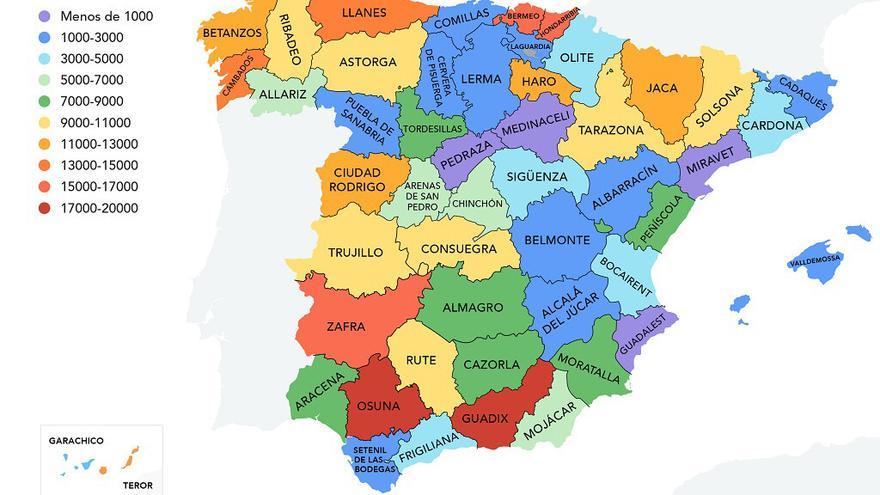 Mapa de Musement con el pueblo más bonito de cada provincia.
