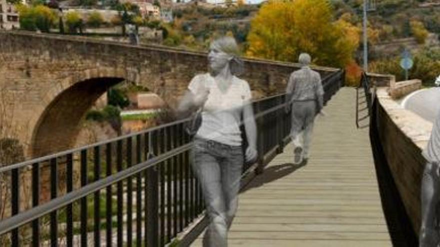 Dues recreacions de la passarel·la per a vianants que es construirà.