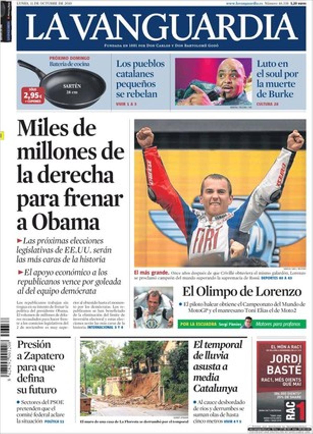 ’La Vanguardia’ revela a les pàgines interiors que les enquestes del CEO constaten una caiguda de fins a 15 punts a Catalunya en el suport a la democràcia i destaca que la crisi força la reconversió d’alguns col·legis professionals en tècnics.