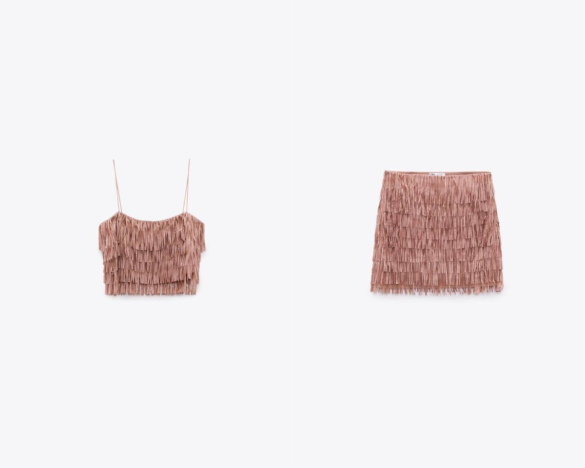 Crop top y mini falda con flecos