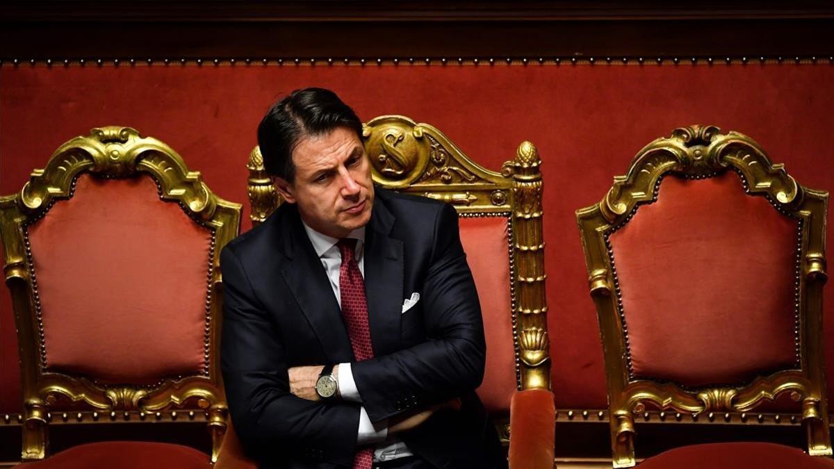 Giuseppe Conte, este martes, en el Senado tras presentar su dimisión.