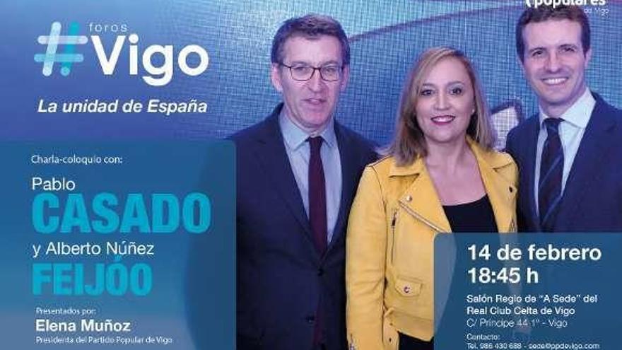 Cartel del PP que anuncia el evento con Feijóo y Casado. // FdV