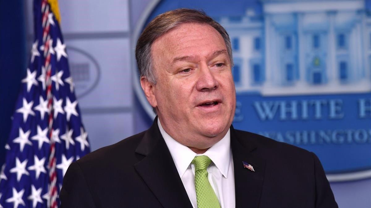 El secretario de Estado de EEUU, Mike Pompeo, durante la rueda de prensa que ha ofrecido este viernes en la Casa Blanca.