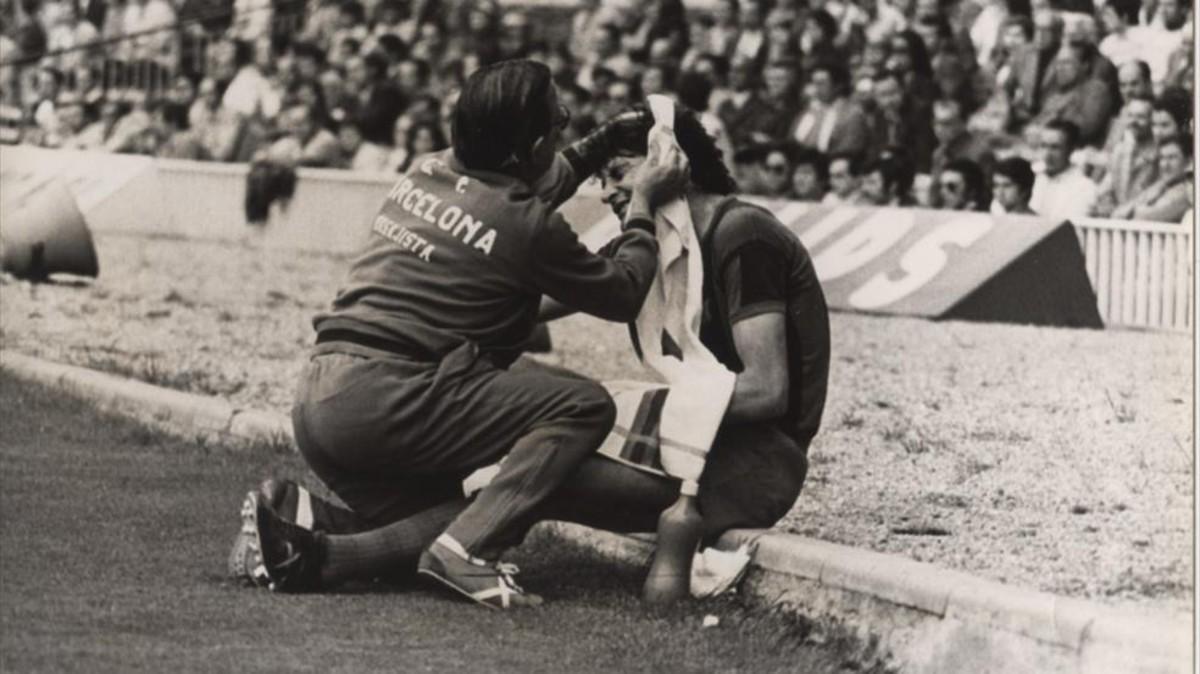 Filosia, atendido en la banda del Camp Nou