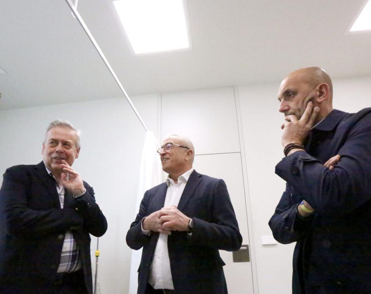 Gómez Camaño, Javier Puente y Alejando Lorenzo, este miércoles en Porriño.